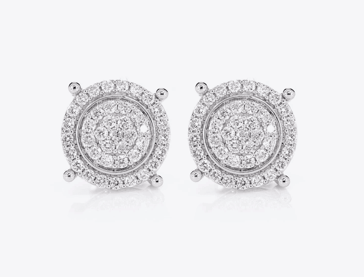 Two Layer Cluster Halo Diamond Stud Earrings 14k Solid Gold 0.75ctw