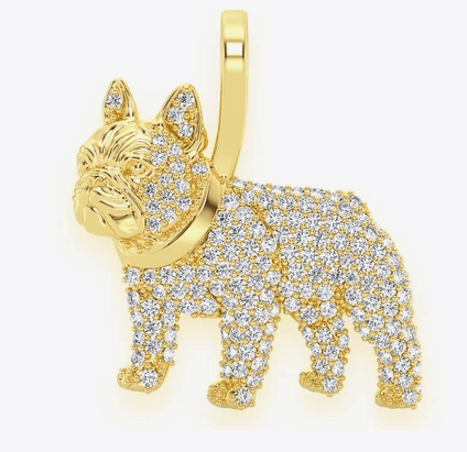 French Bulldog Diamond Pendant 14k Solid Gold 0.65ctw